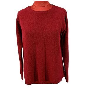 Eileen Fisher Ladies S Red Wool Blend Pullover Sweater Knubbly Knit Crew Neck